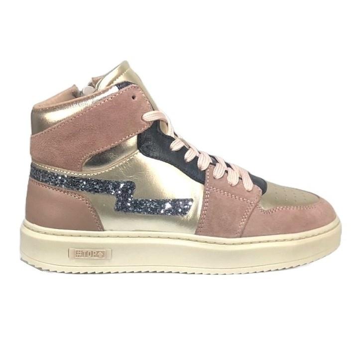 JOPPER maat 34 lerensneaker goud/roze/zwart gratis verzenden, Elzenweg 19 Waalwijk, Schoenen, Nieuw, JOPPER