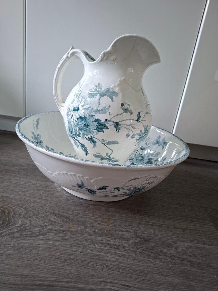 Antiek lampetstel met bloemmotief - Margot, Ophalen of Verzenden