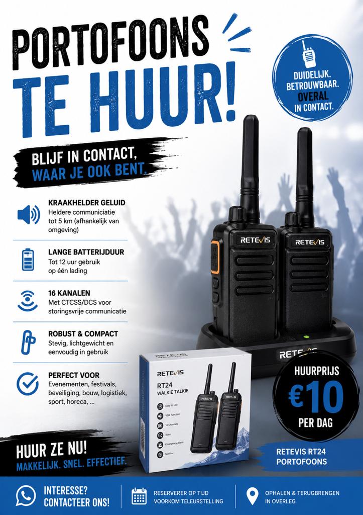 Retevis Portoonset te huur!, Telecommunicatie, Ophalen of Verzenden, Zo goed als nieuw
