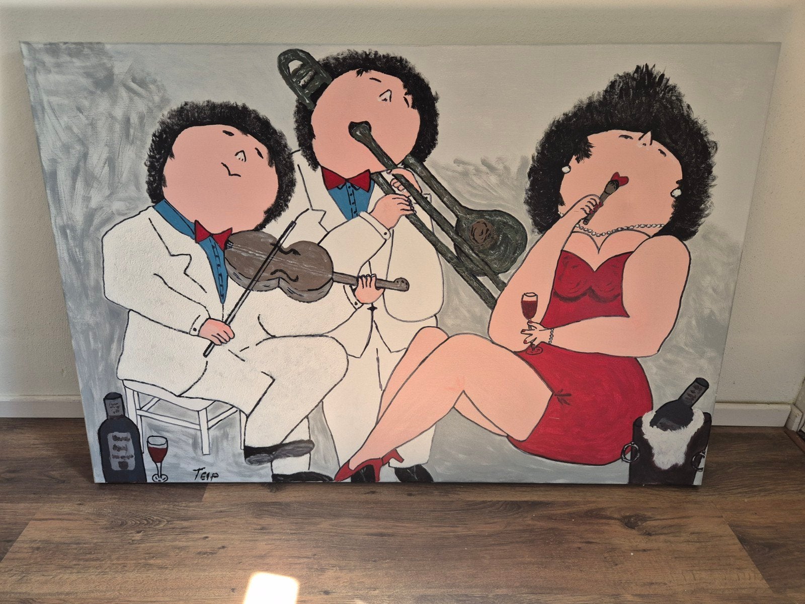 Schilderij 'Muzikanten en Dame' - 80x120cm, Antiek en Kunst, Kunst | Schilderijen | Klassiek, Ophalen, Portret of Personen, Origineel werk