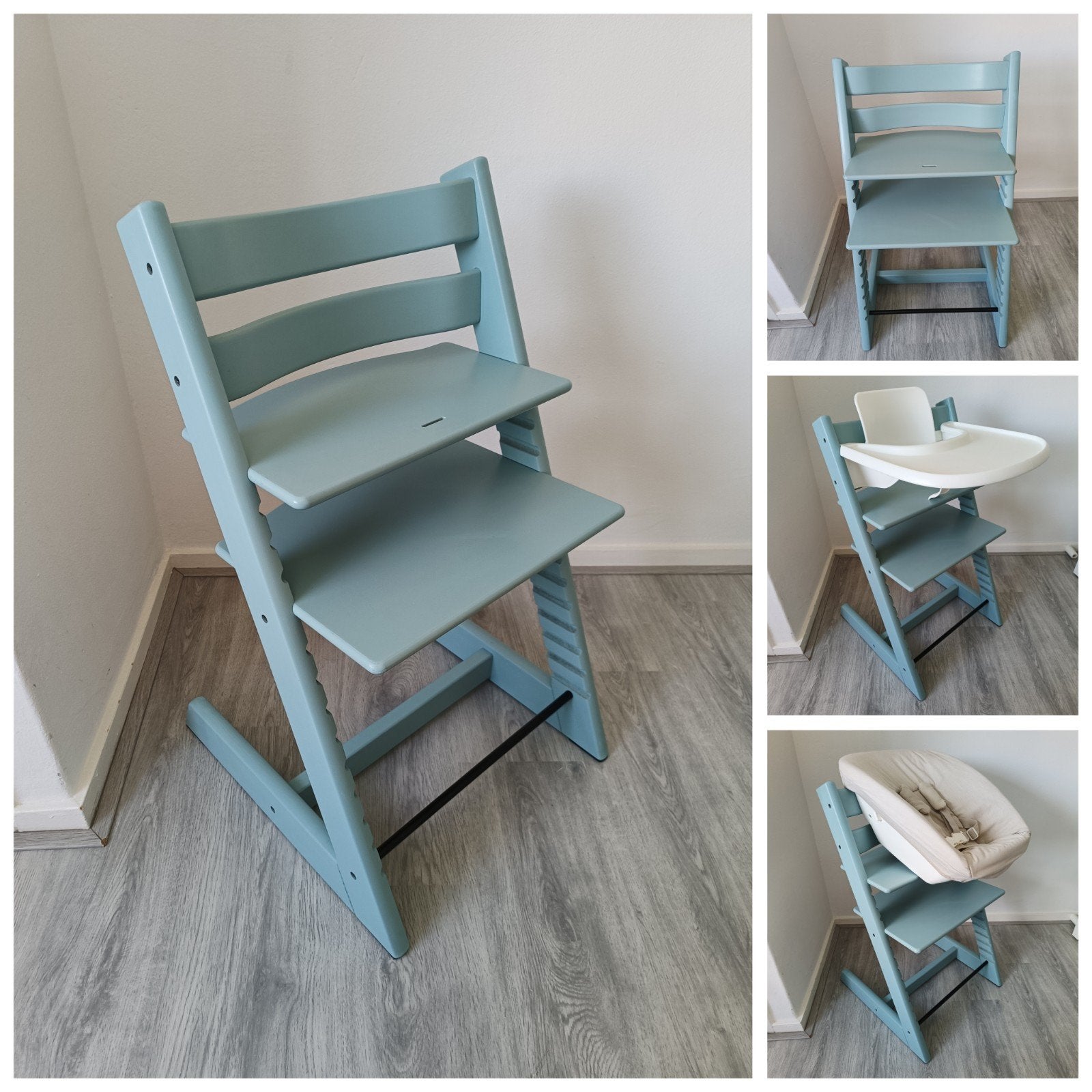Stokke Tripp Trapp aqua blue evt.met babyset,tray,newbornset, Meegroeistoel, Ophalen of Verzenden, Zo goed als nieuw, X