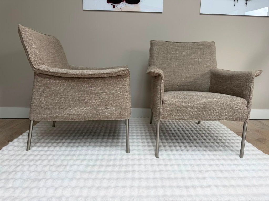 Design on Stock Limec – set van 2 – Nieuwstaat, Huis en Inrichting, Fauteuils, Zo goed als nieuw, Metaal, Stof, 50 tot 75 cm, Minder dan 75 cm