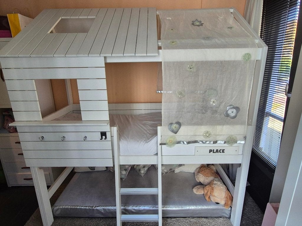 Lifetime boomhut bed(halfhoogslaper)en 2 kasten, Ophalen, 85 tot 100 cm, Gebruikt, Hoogslaper of Stapelbed