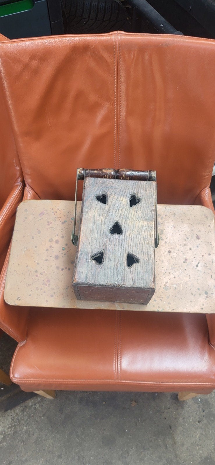 Antieke houten voetenwarmer met hartjesuitsparingen, Ophalen of Verzenden