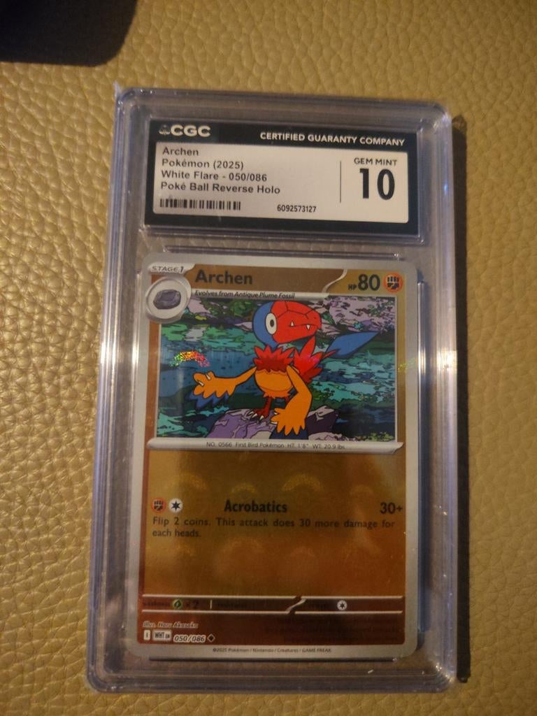 CGC 10 Gem Mint Archen Pokémon Kaart White Flare 050/086, Ophalen of Verzenden, Nieuw, Losse kaart, Foil