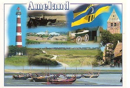 Ansichtkaart 	Ameland	7-luik	Vuurtoren	Vlag, Verzenden, 1980 tot heden, Gelopen, Waddeneilanden