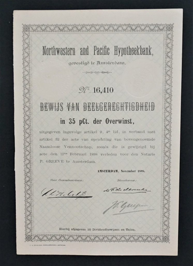 Northwestern and Pacific Hypotheekbank - 1898, Verzenden, Voor 1920, Overige typen