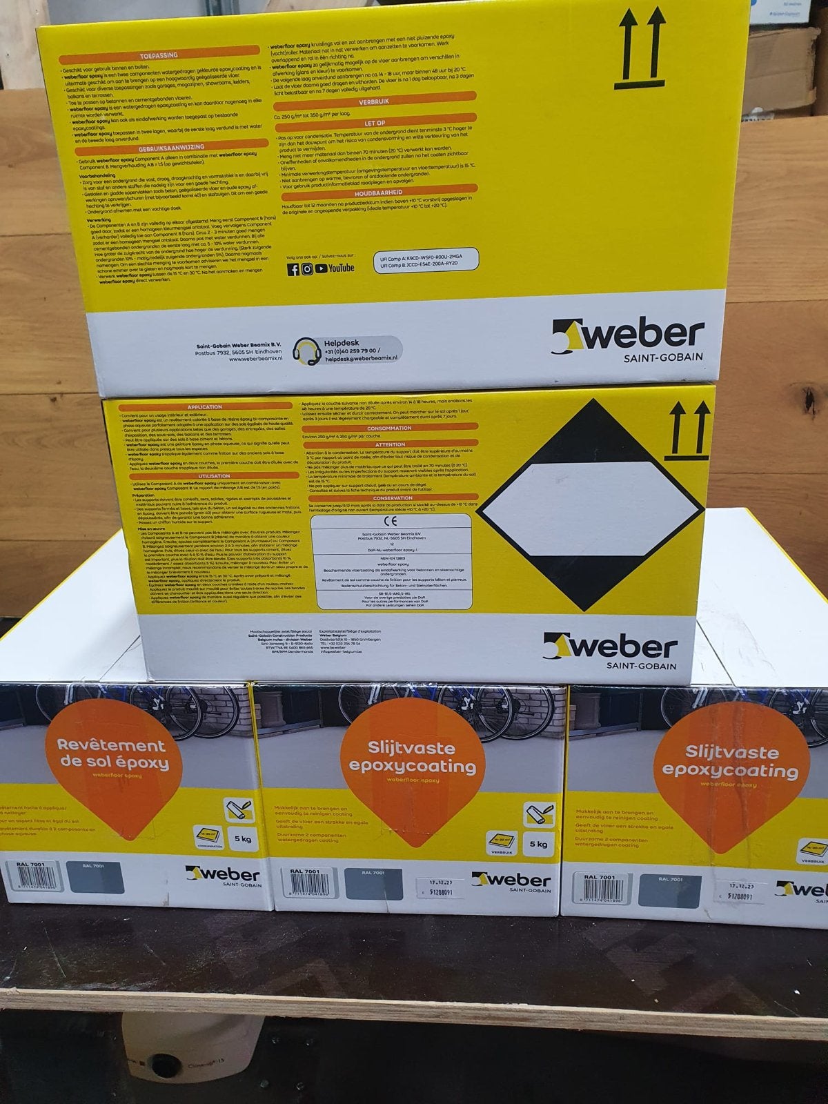 30 stuck of Weber Slijtvaste Epoxycoating RAL 7001 - 5kg, Ophalen, 5 tot 10 liter, Nieuw, Verf