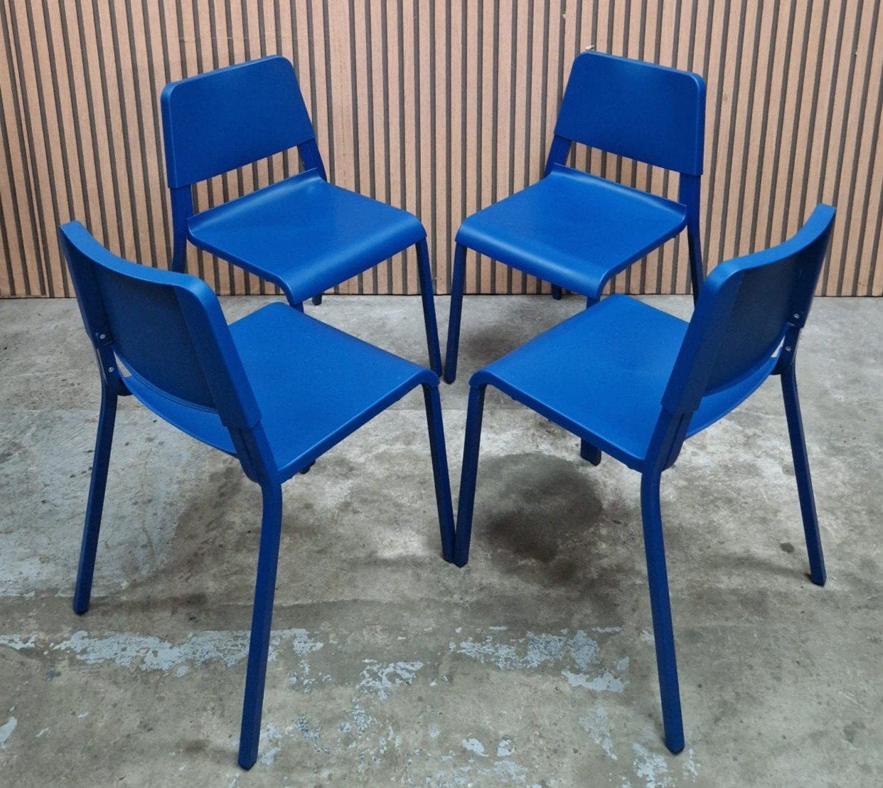 6 Ikea Teodores design stoelen blauw eetkamerstoelen kantie, Kunststof, Blauw, Ophalen of Verzenden, Zo goed als nieuw