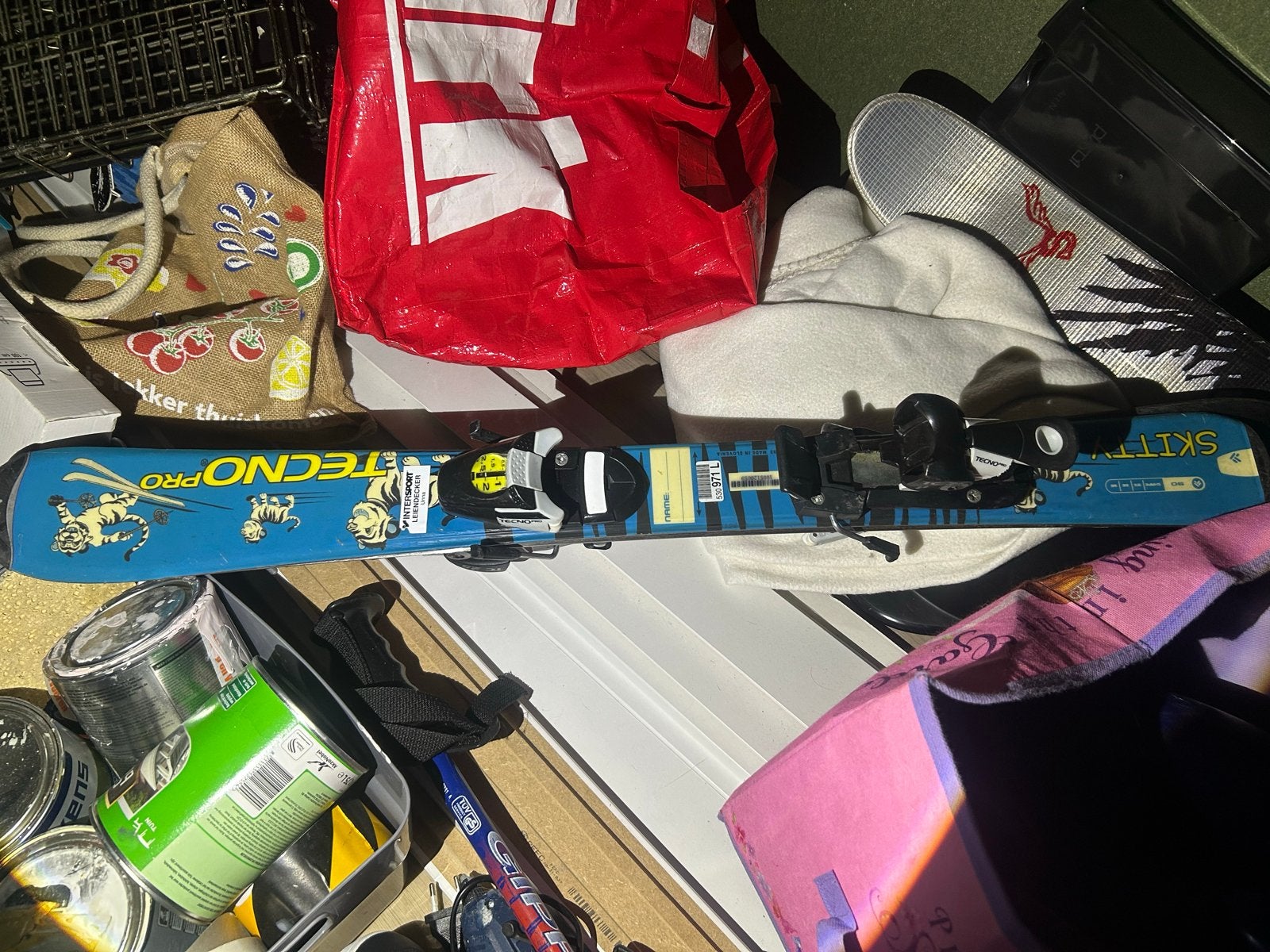 Tecno Pro Skitty ski's met bindingen en skischoenen, Gebruikt, Skiën, Minder dan 100 cm, Ski's