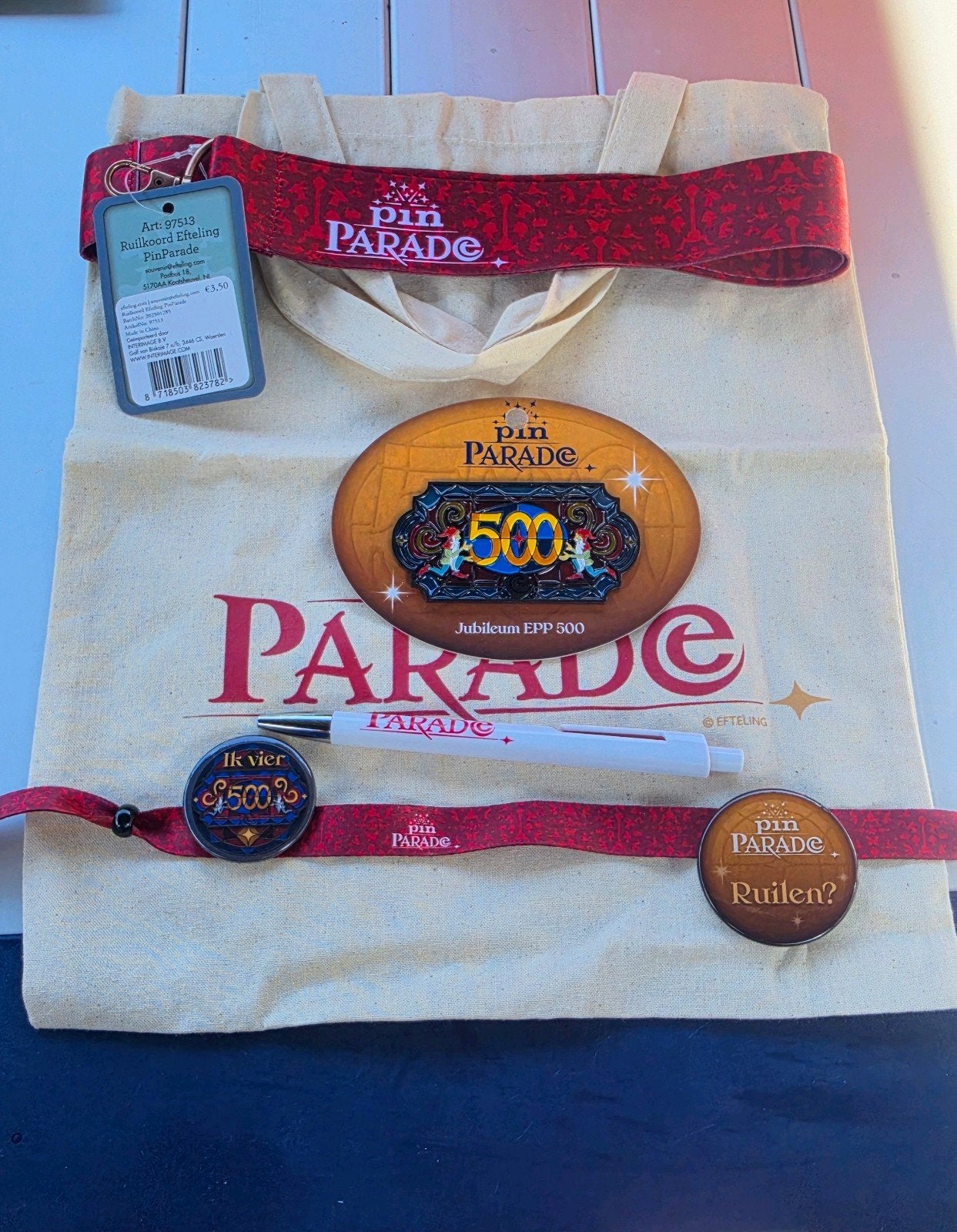 Efteling Pin Parade Jubileum EPP 500 set, Verzamelen, Efteling, Ophalen, Nieuw, Button of Speldje