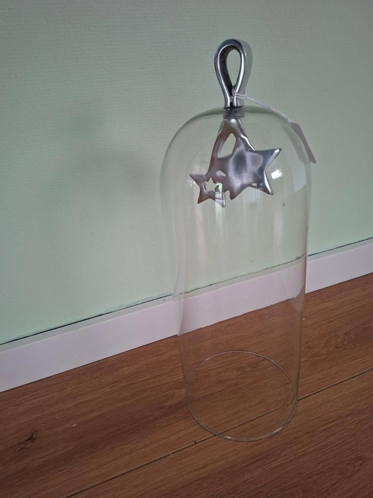 Glazen stolp met metalen handvat en sterren, 40 cm hoog, Ophalen, Nieuw, Modern, Glas