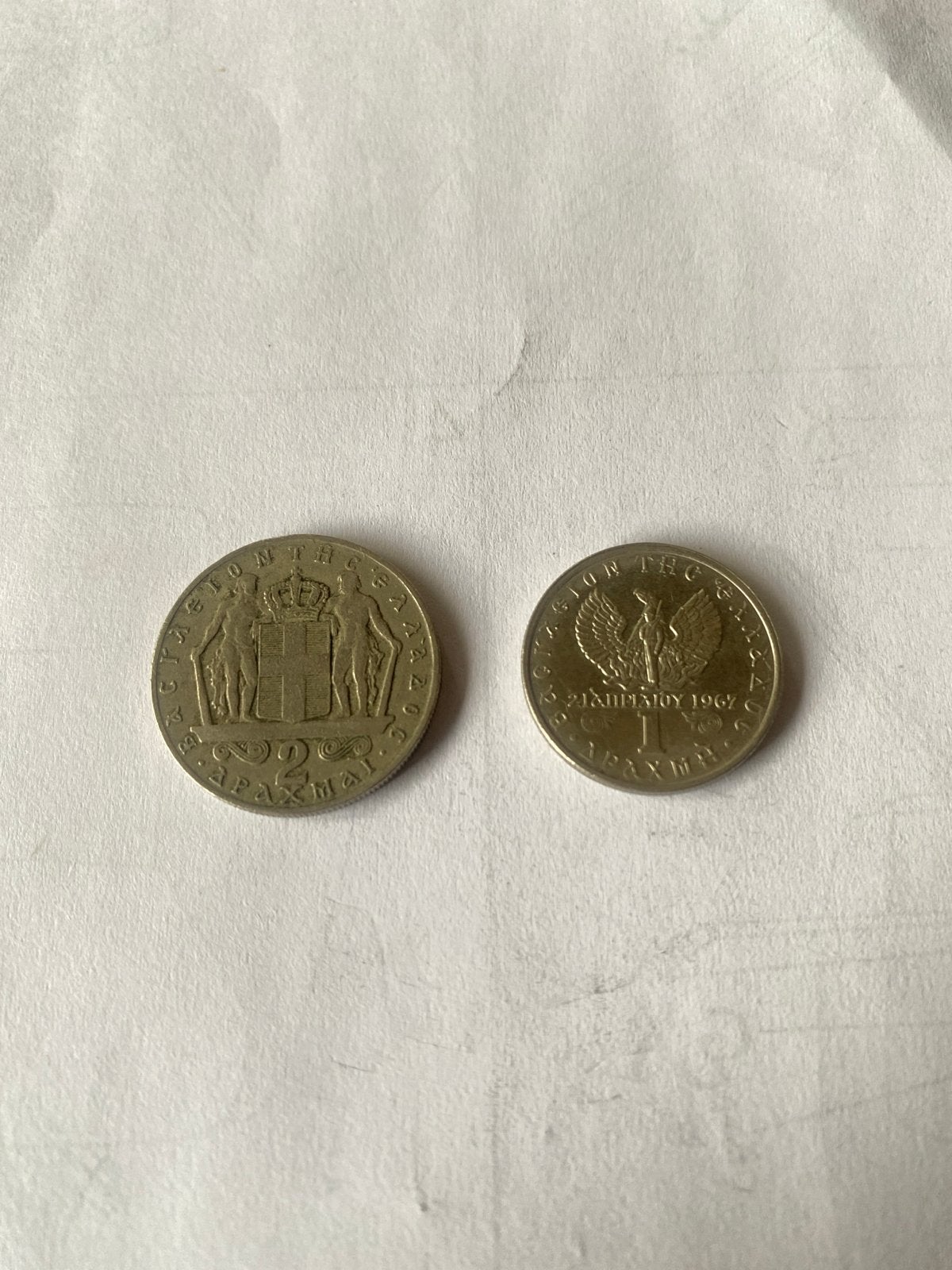 Griekse munten 1967 en 1971 - 2 Drachme, Ophalen of Verzenden, Overige landen, Losse munt