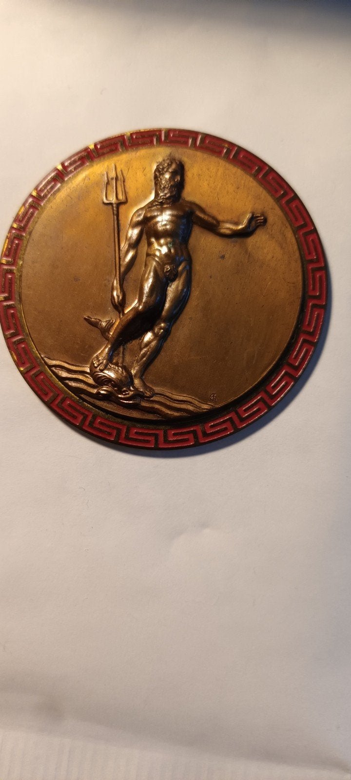 Vintage Medaille Neptunus met Drietand - Brons, Ophalen of Verzenden, Gebruikt
