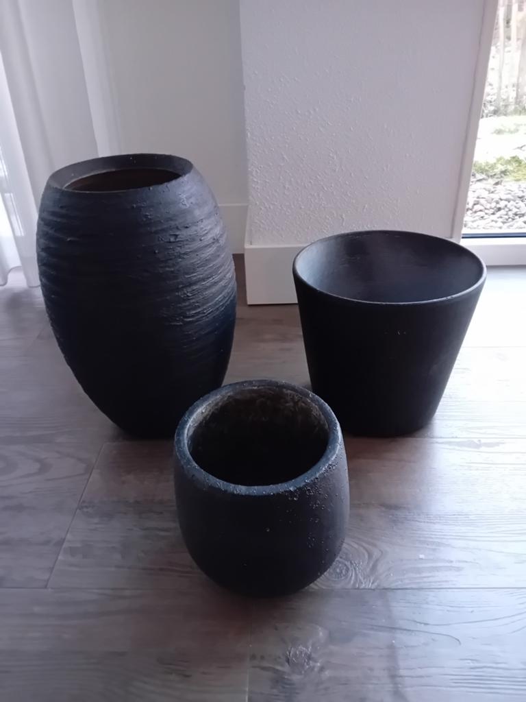 3 zwart geverfde bloempotten voor binnen, Ophalen, Rond, Binnen, Aardewerk