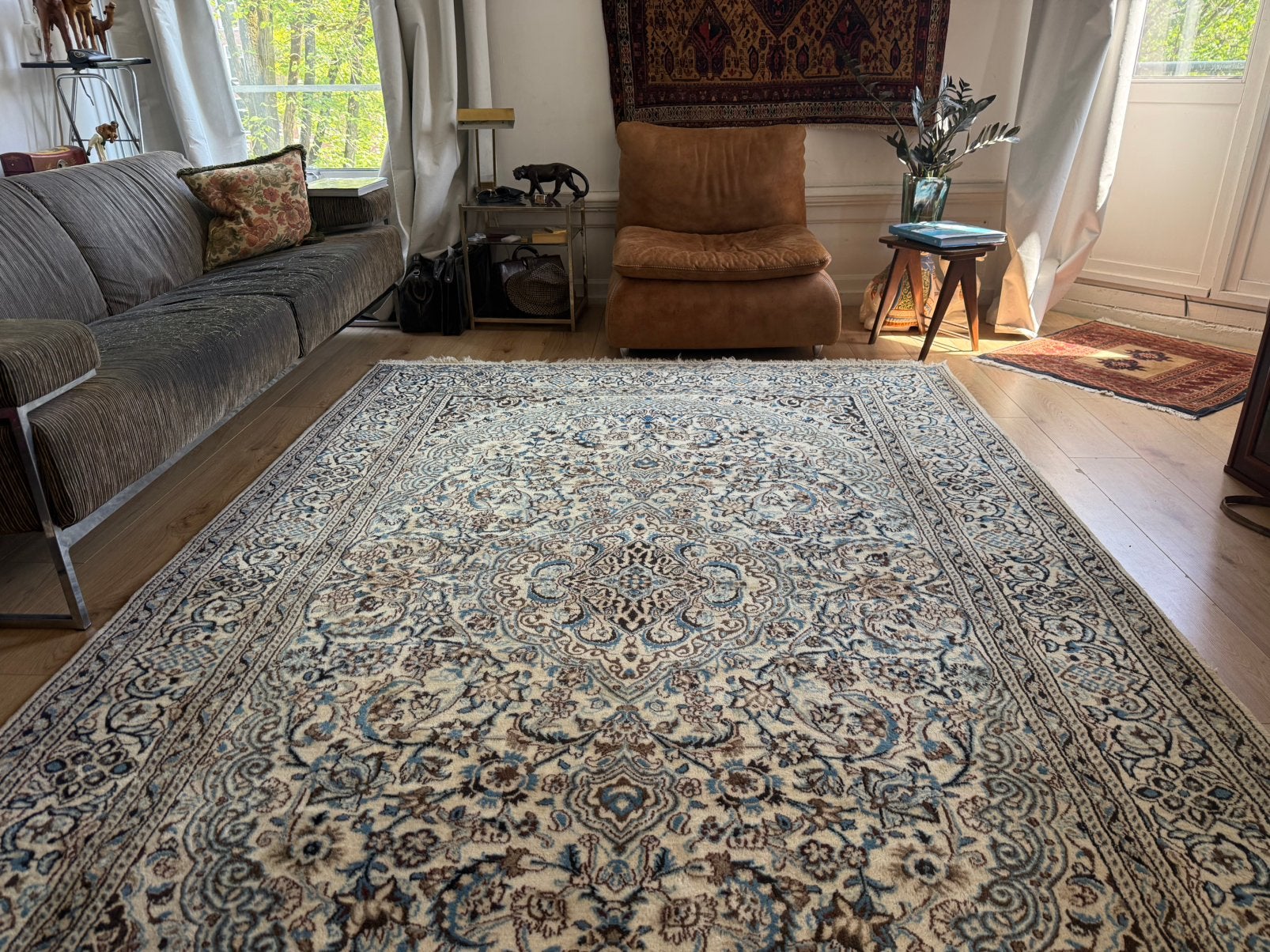 Groot Handgeknoopt vintage Nain tapijt 300 x 201 cm wol