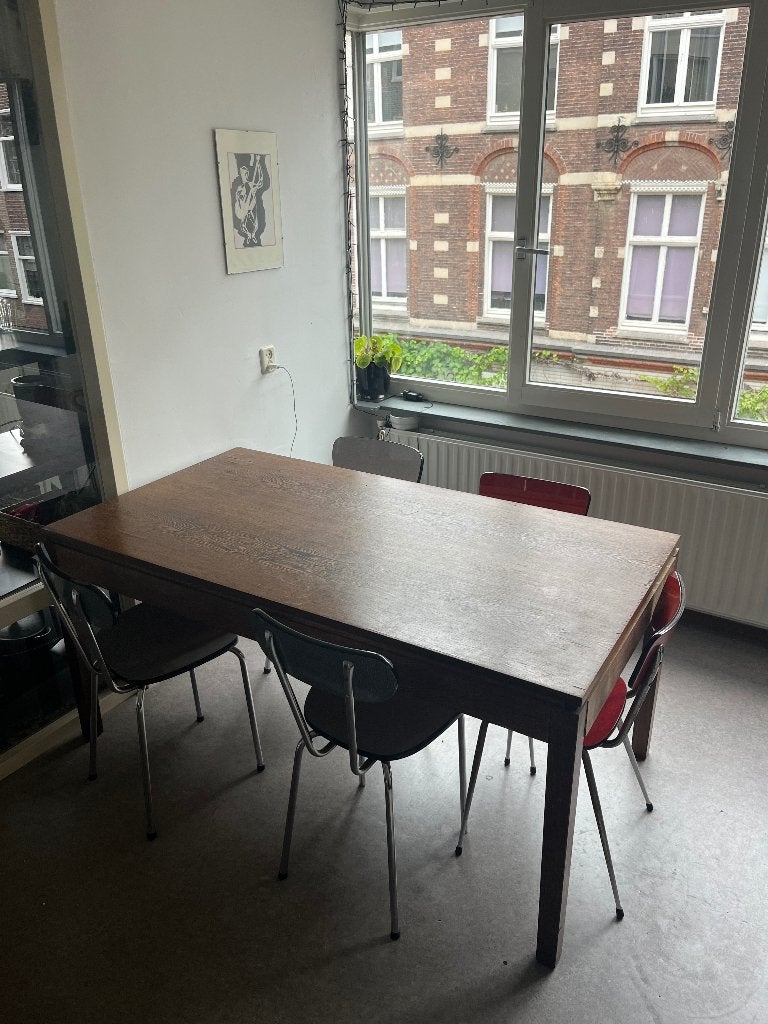 Vintage eettafel 160 x 85 cm, Ophalen, Gebruikt, 50 tot 100 cm, 150 tot 200 cm