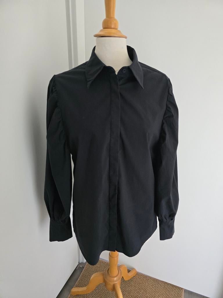 Janice zwarte blouse pofmouwen 38, Ophalen of Verzenden, Gedragen, Maat 38/40 (M)