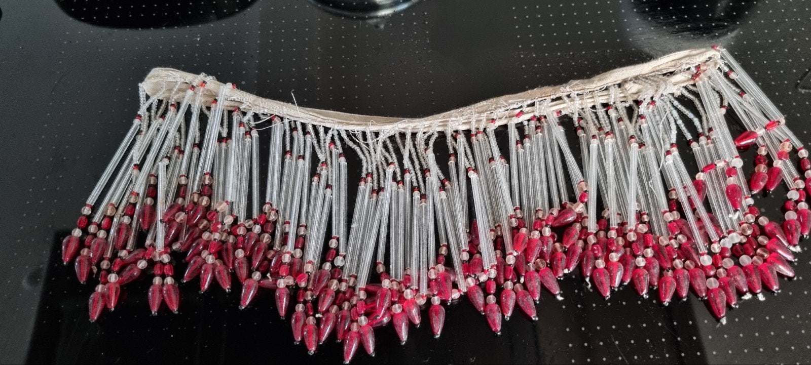 Antieke glazen kralenband voor lamp - rood en transparant, Ophalen of Verzenden