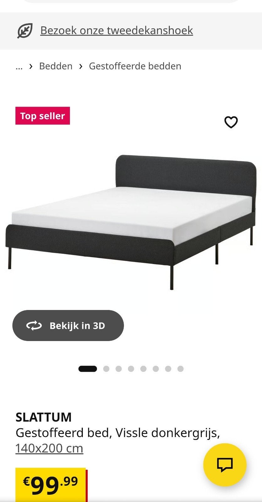 Ikea Slattum bed en / of  Valevåg matras 140x200cm, Ophalen, Zwart, Tweepersoons, 140 cm