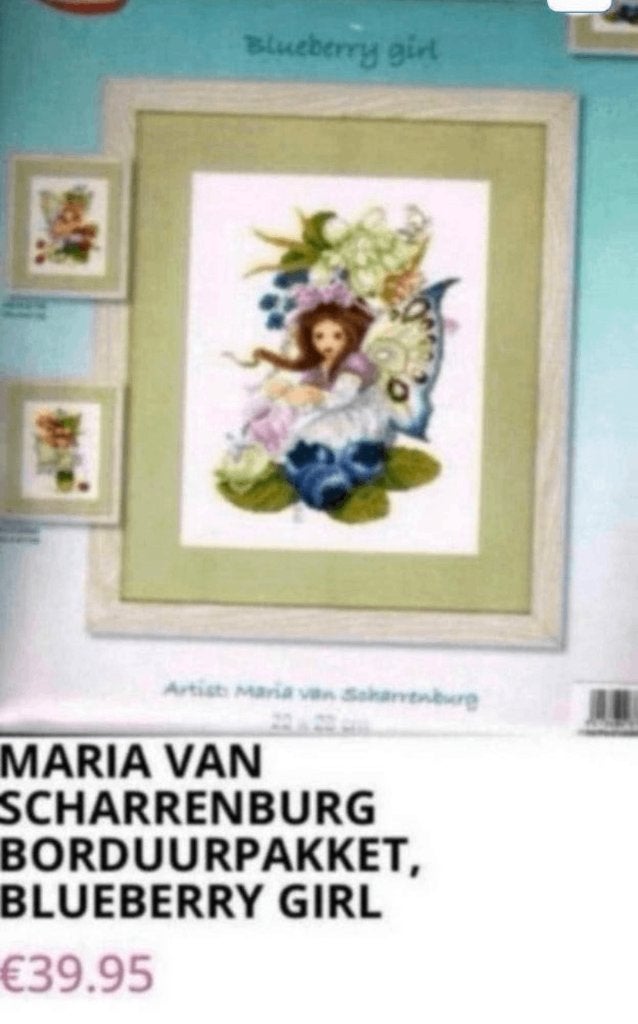 BORDUURPAKKET LANARTE/M. VAN SCHARRENBURG BLUEBERRY GIRL, Ophalen of Verzenden, Nieuw, Handborduren, Borduurpakket