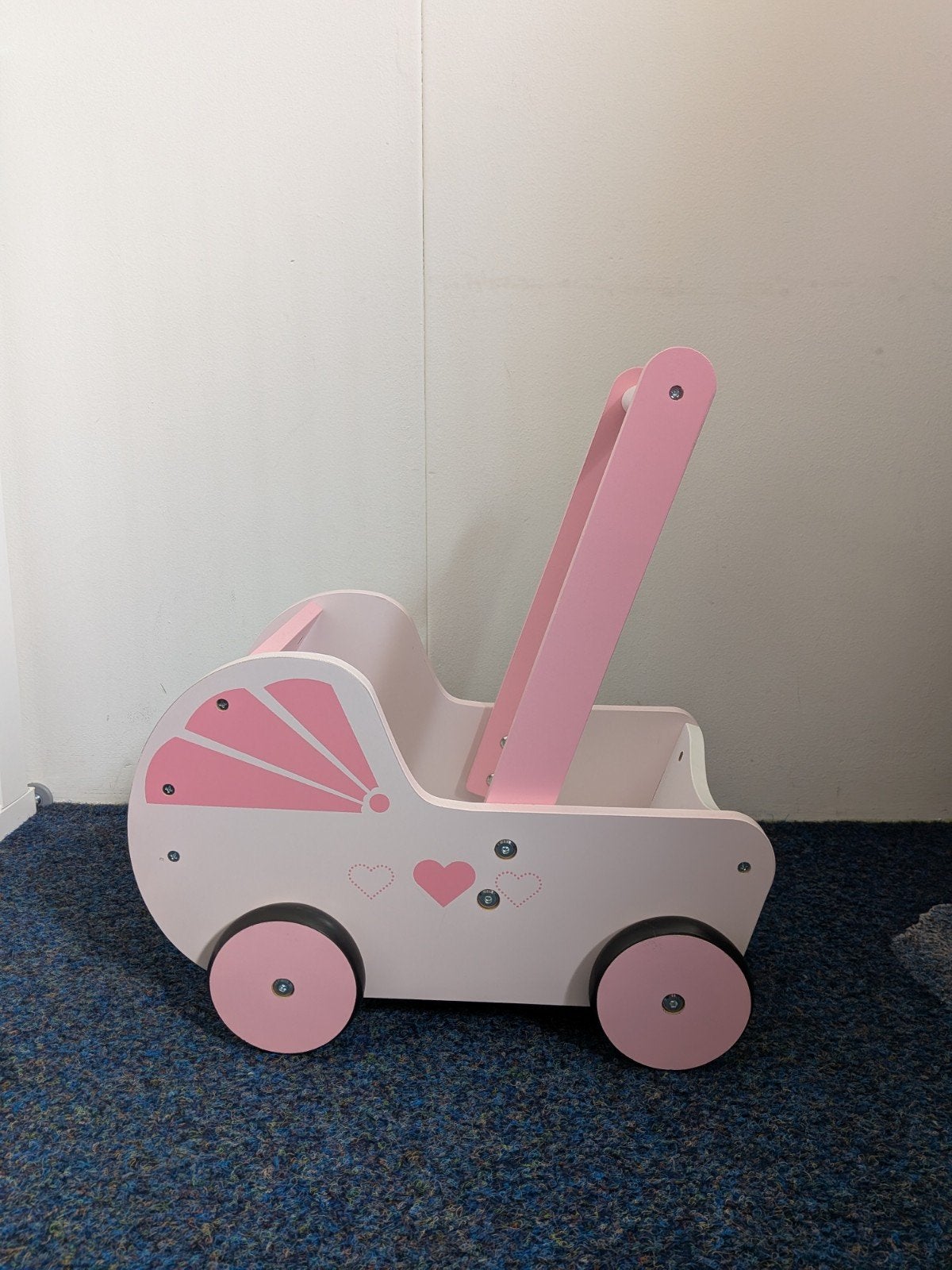 Schattige houten poppenwagen - Roze/Wit, Ophalen