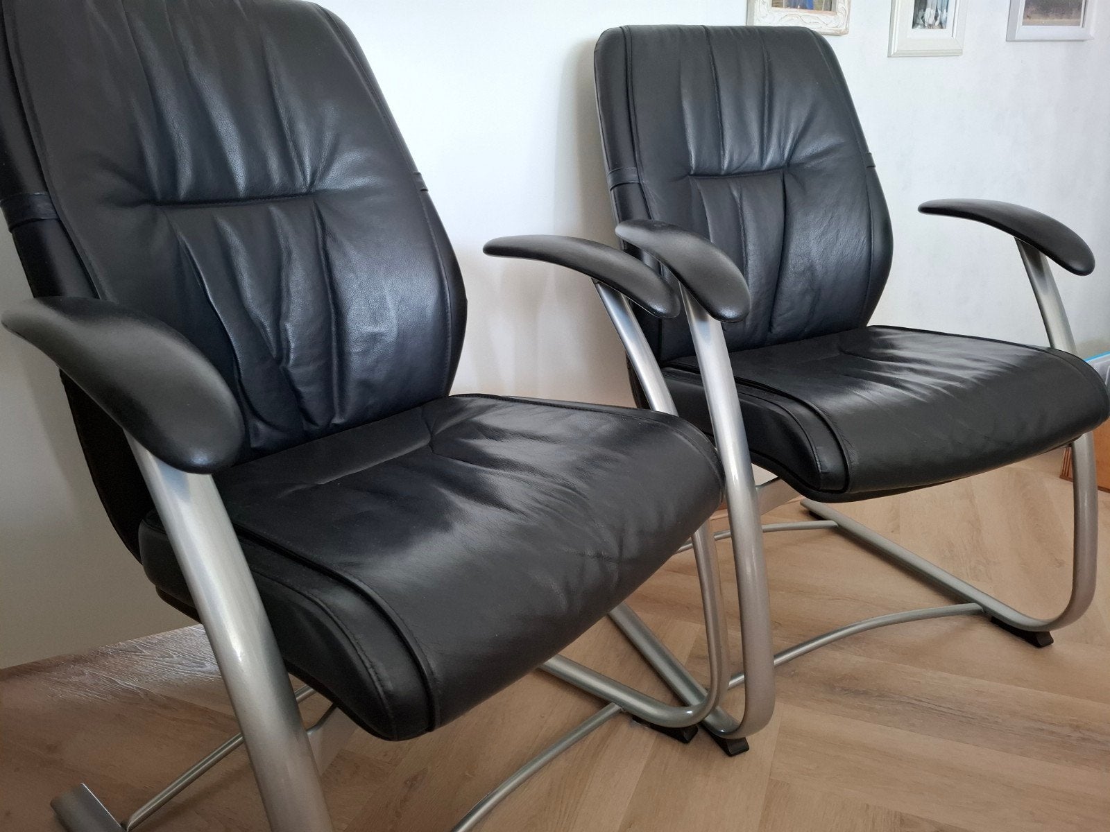zwarte leren bureaustoelen 2x, Ophalen, Twee, Zwart, Leer