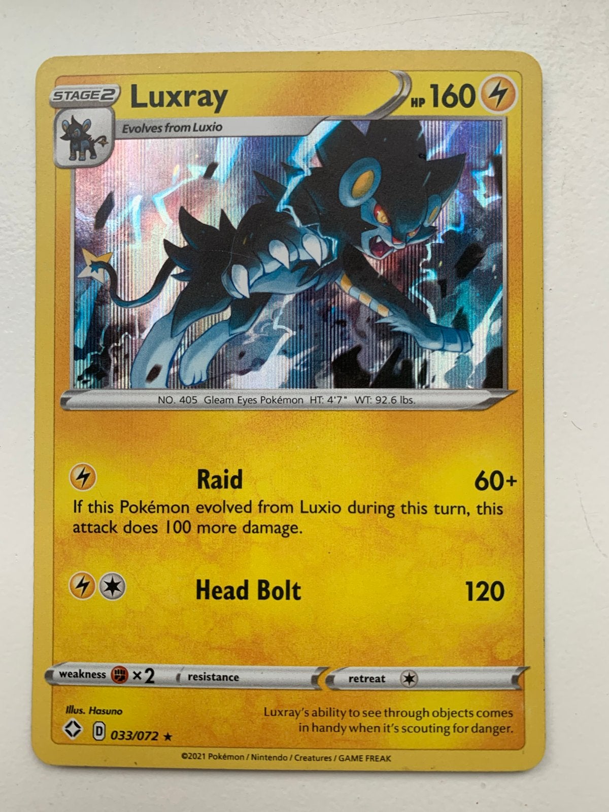 Pokemon kaart Luxray (033/072), Ophalen of Verzenden, Zo goed als nieuw, Losse kaart, Foil