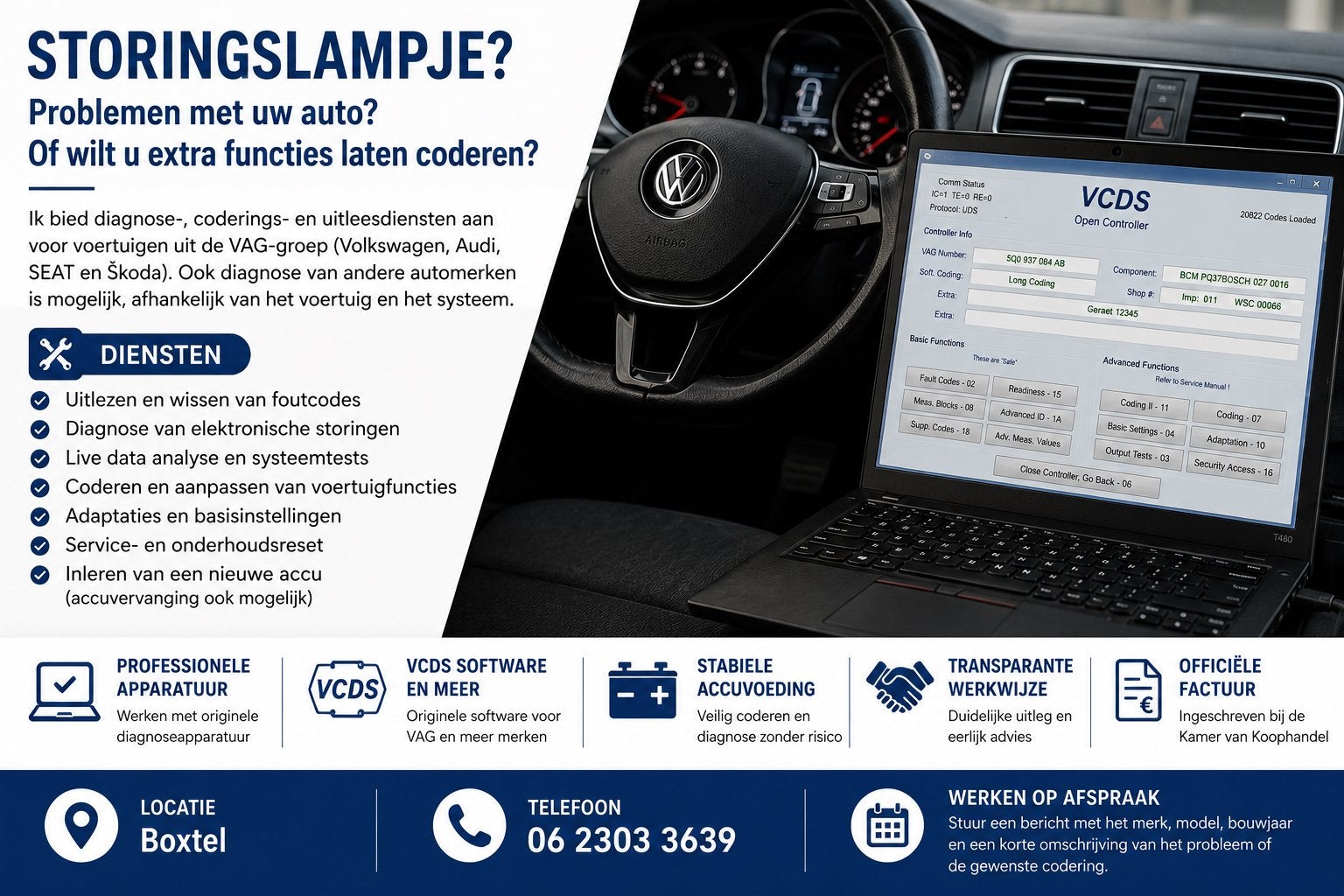 VAG Diagnose & Coderen Volkswagen Audi Seat Skoda Foutcodes, Ophalen, ., ., .