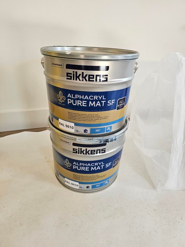 Sikkens Alphacryl Pure Mat SF RAL 9010 - 10L (2x), 10 tot 15 liter, Ophalen, Nieuw, Wit