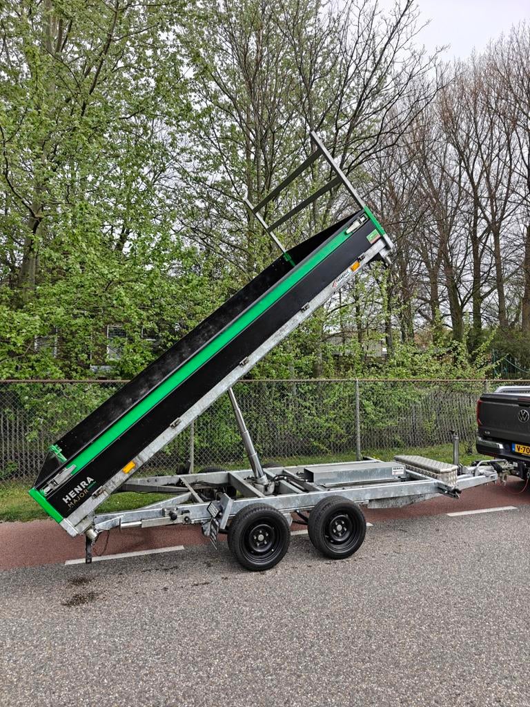 Henra 3 zijdige kipper aanhanger + rijplaten, Ophalen of Verzenden, Zo goed als nieuw