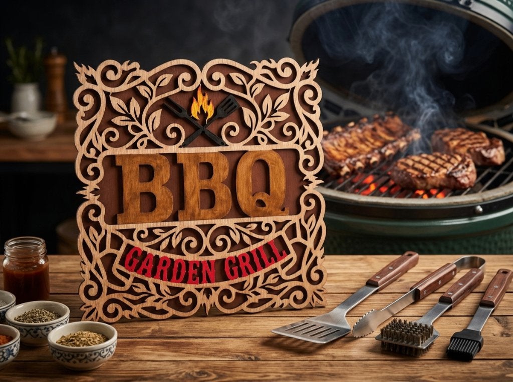 Handmade Houten BBQ Wandbord "Garden Grill", Kinderen en Baby's, Kraamcadeaus en Geboorteborden, Ophalen of Verzenden, Nieuw, Geboortebord