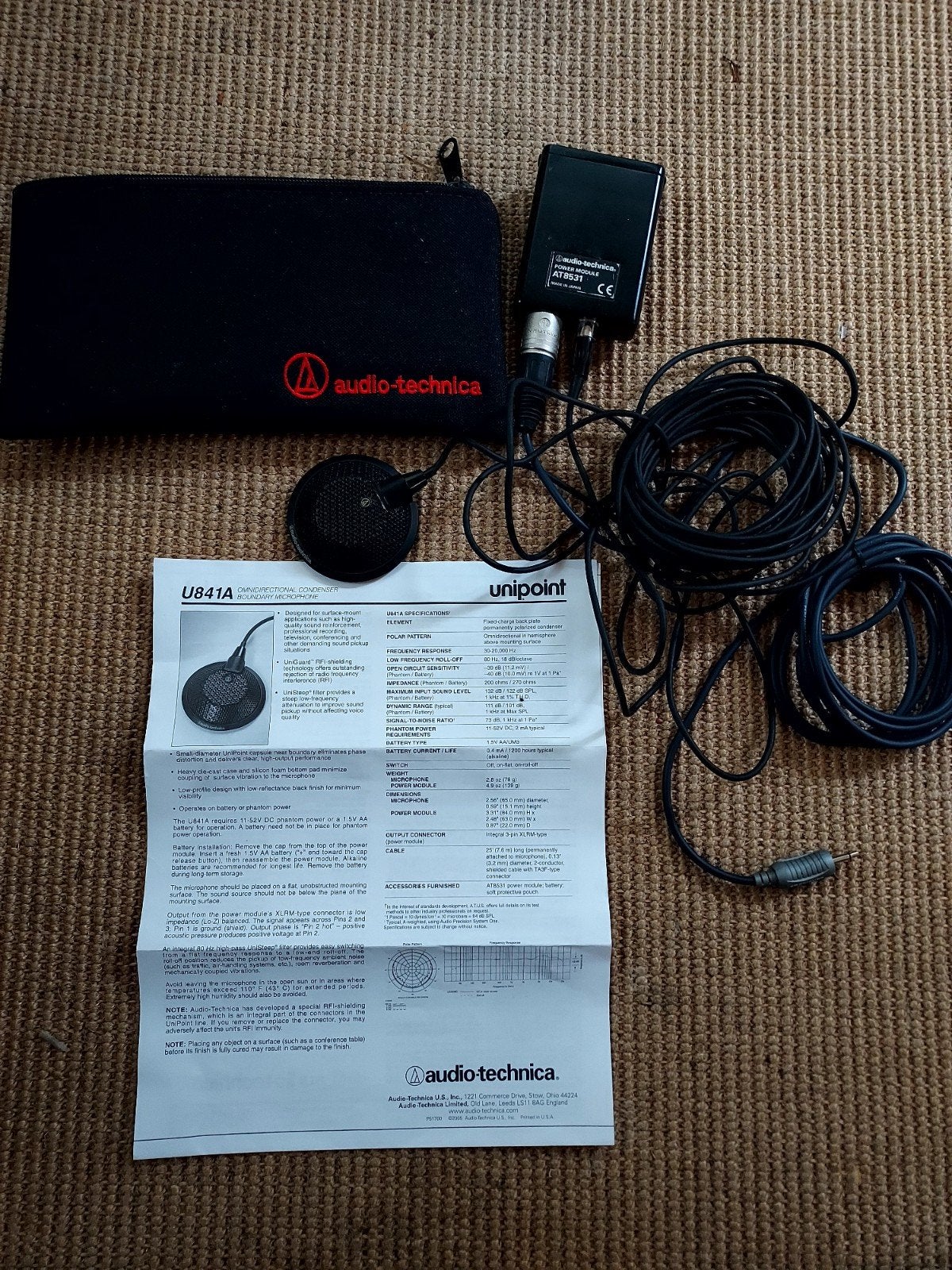 Audio-Technica U841A Omnidirectionele Microfoon, Muziek en Instrumenten, Microfoons, Gebruikt, Studiomicrofoon, Ophalen of Verzenden