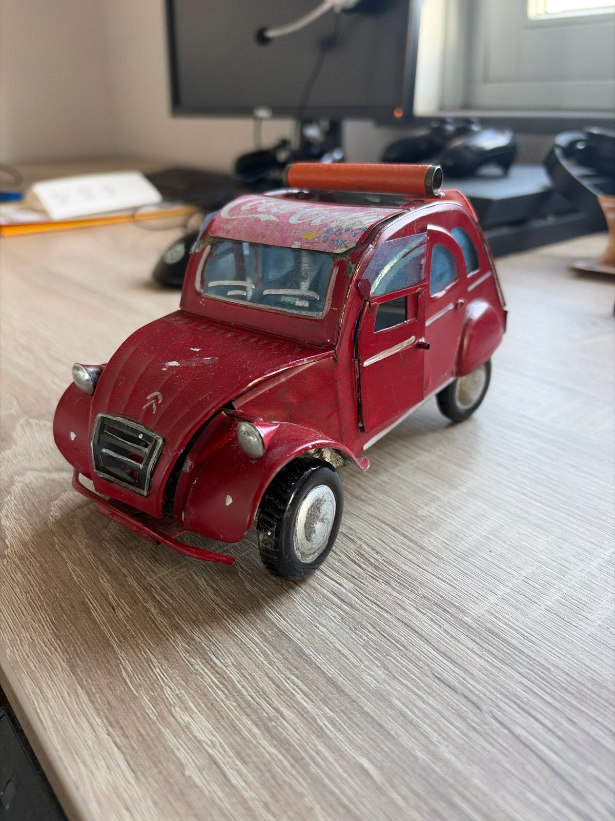 Vintage Rode Citroën 2CV Modelauto - Decoratief, Ophalen of Verzenden, Gebruikt, Overige typen