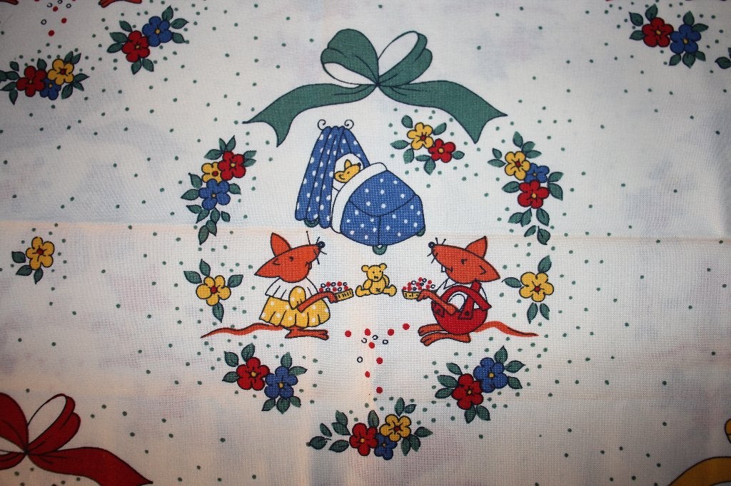Coupon 100% katoen stof - wit muis baby blauw/rood #4175, 120 cm of meer, Wit, Nieuw, Ophalen of Verzenden