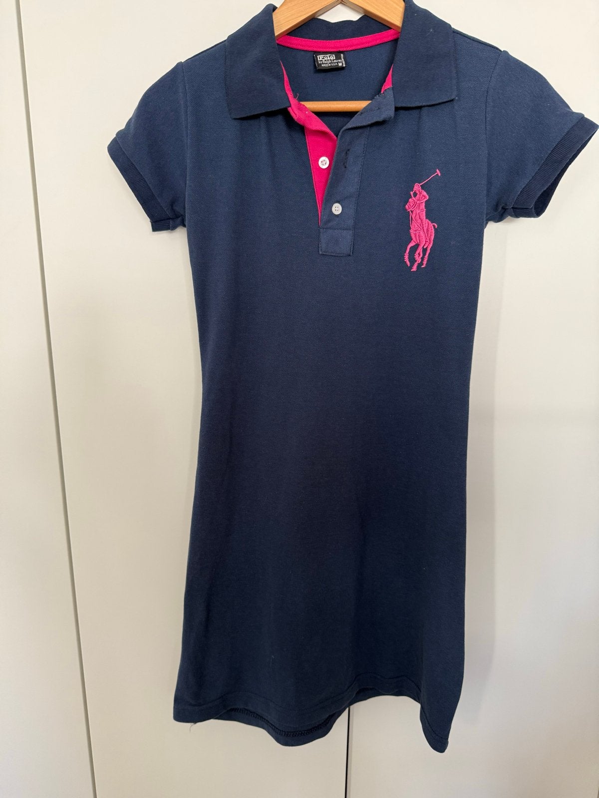Polo Ralph Lauren jurk marineblauw met roze logo, Maat 38/40 (M), Blauw, Ophalen of Verzenden, Gedragen