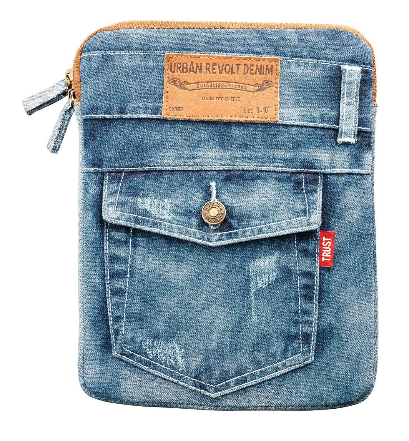 Trust ipad / tablet hoes denim, Ophalen of Verzenden, Zo goed als nieuw, 10 inch, Bescherming voor- en achterkant