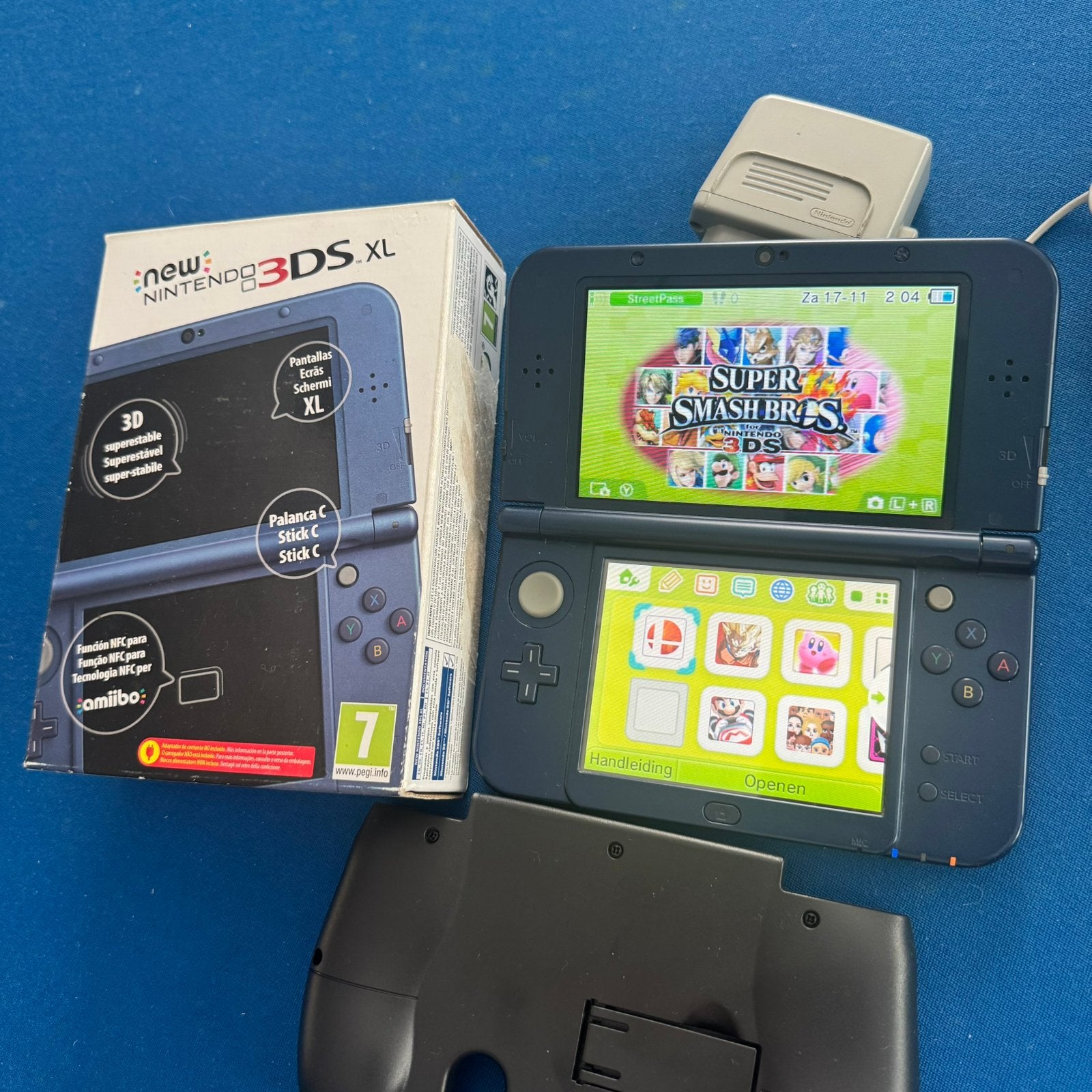 New Nintendo 3DS XL IPS Scherm + Doos hoesje, stylus en grip, Gebruikt, Blauw, 3DS XL, Ophalen of Verzenden