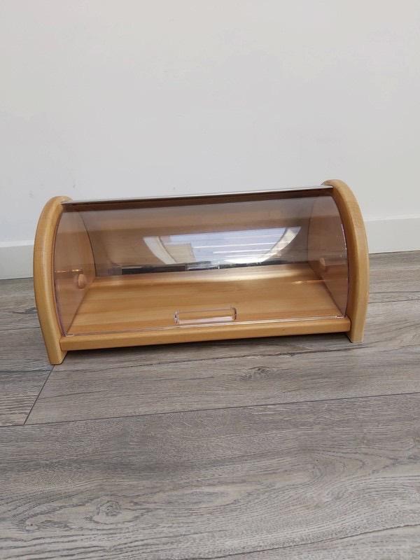 Houten/RVS/plexiglas broodtrommel, Huis en Inrichting, Broodtrommel, Ophalen of Verzenden, Zo goed als nieuw, Hout