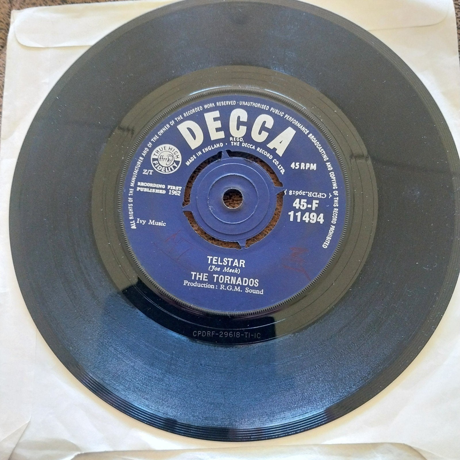 The Tornados - Telstar / Jungle Fever (Single, 1962), Cd's en Dvd's, Vinyl Singles, Gebruikt, Pop, Originele persing, Ophalen of Verzenden