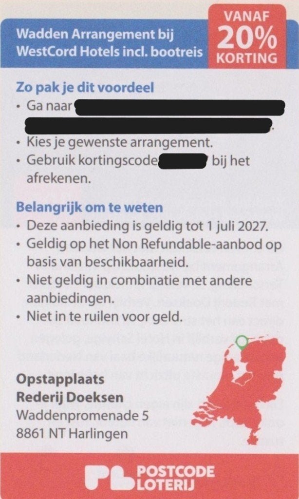 Wadden Arragement bij WestCord Hotels incl. bootreis. 20% ko, Drie personen of meer, 3 overnachtingen of meer