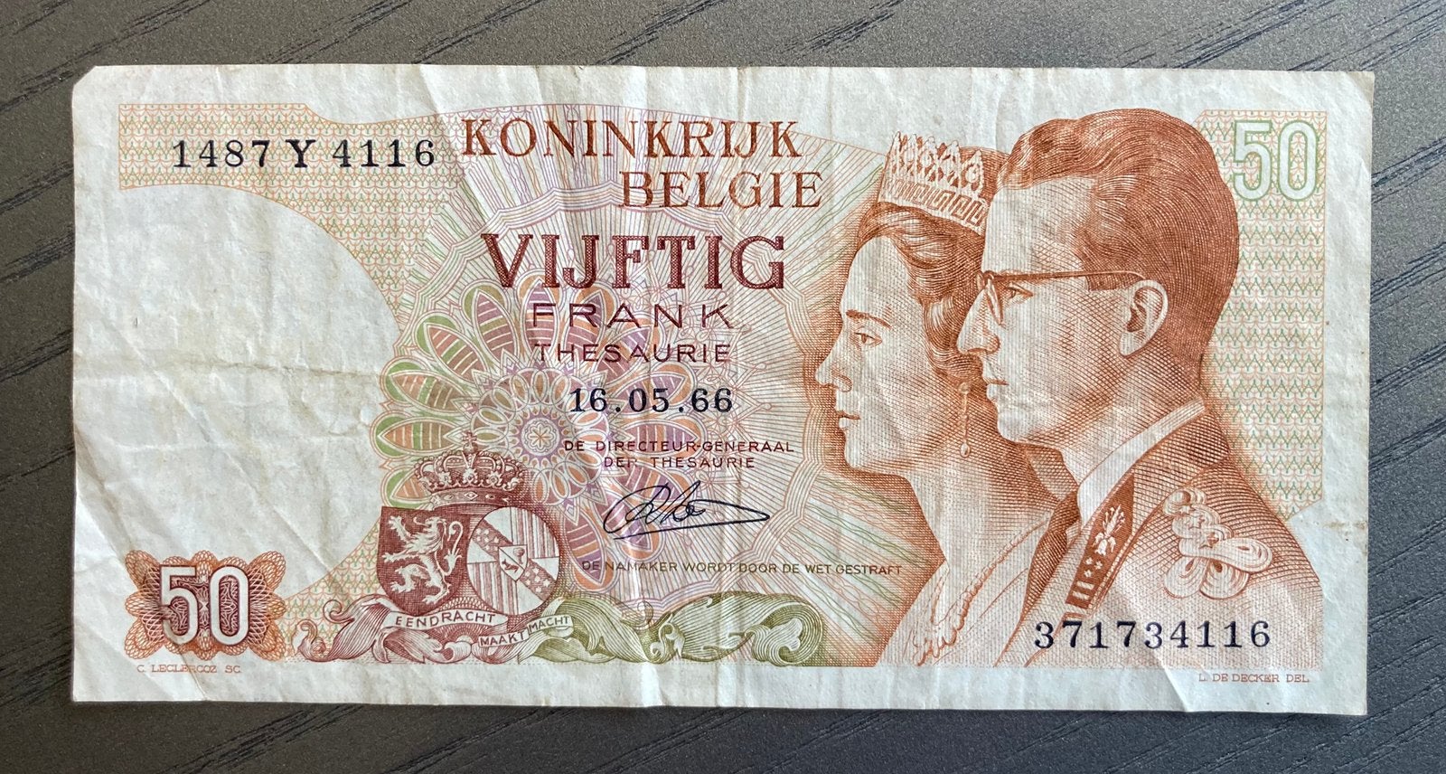 Belgisch 50 Frank bankbiljet huwelijk koning Boudewijn 1966, Postzegels en Munten, Ophalen of Verzenden, Los biljet