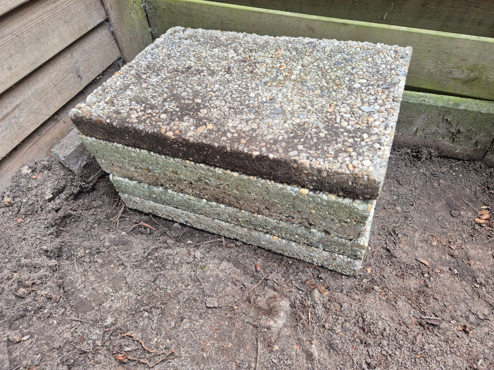 Betonnen terrastegels met grind, gebruikt, Tuin en Terras, Tegels en Klinkers, Ophalen, Gebruikt, Minder dan 5 m², Beton