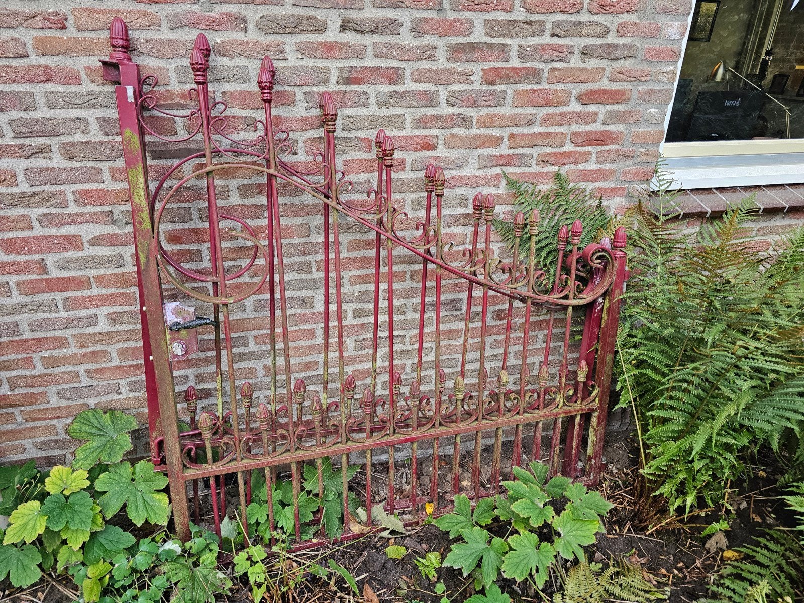 Brocante dubbele smeedijzeren tuinpoort – 300 cm, Ophalen, Gebruikt, IJzer, Sierhekwerk