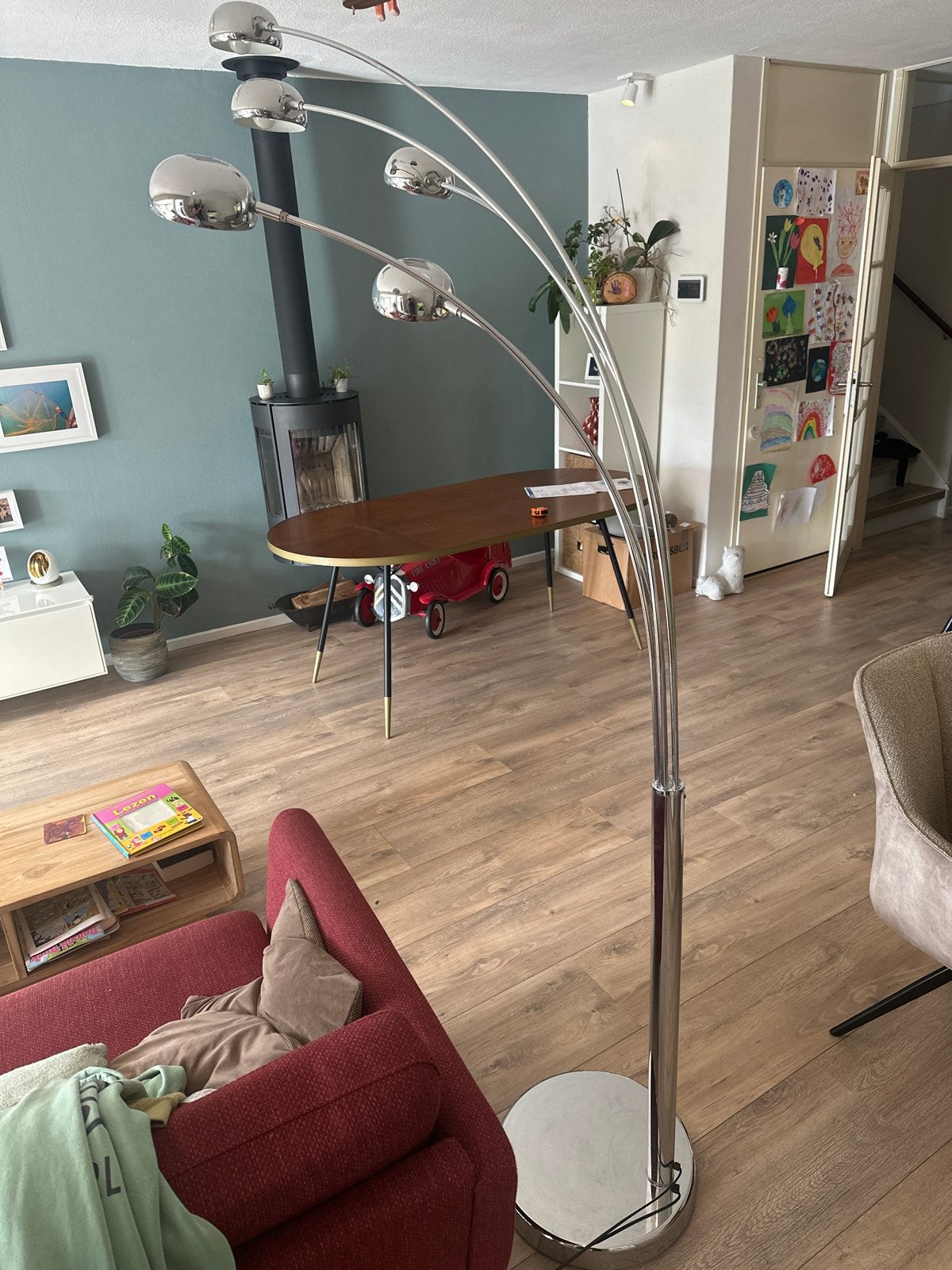 Staande Booglamp Chroom met 5 Lichtpunten, Huis en Inrichting, Gebruikt, E14 (klein), Ophalen of Verzenden, Metaal