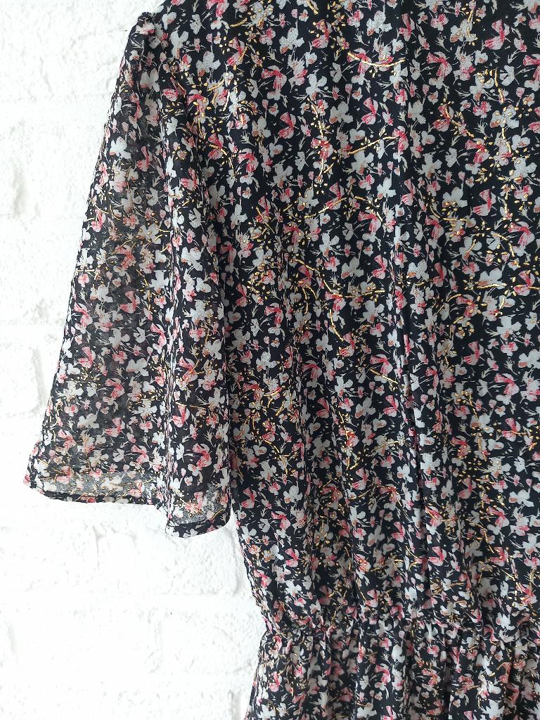 Mille fleurs midi-jurk van Flamant Rose, nieuw, Zwart, Nieuw, Maat 36 (S), Onder de knie