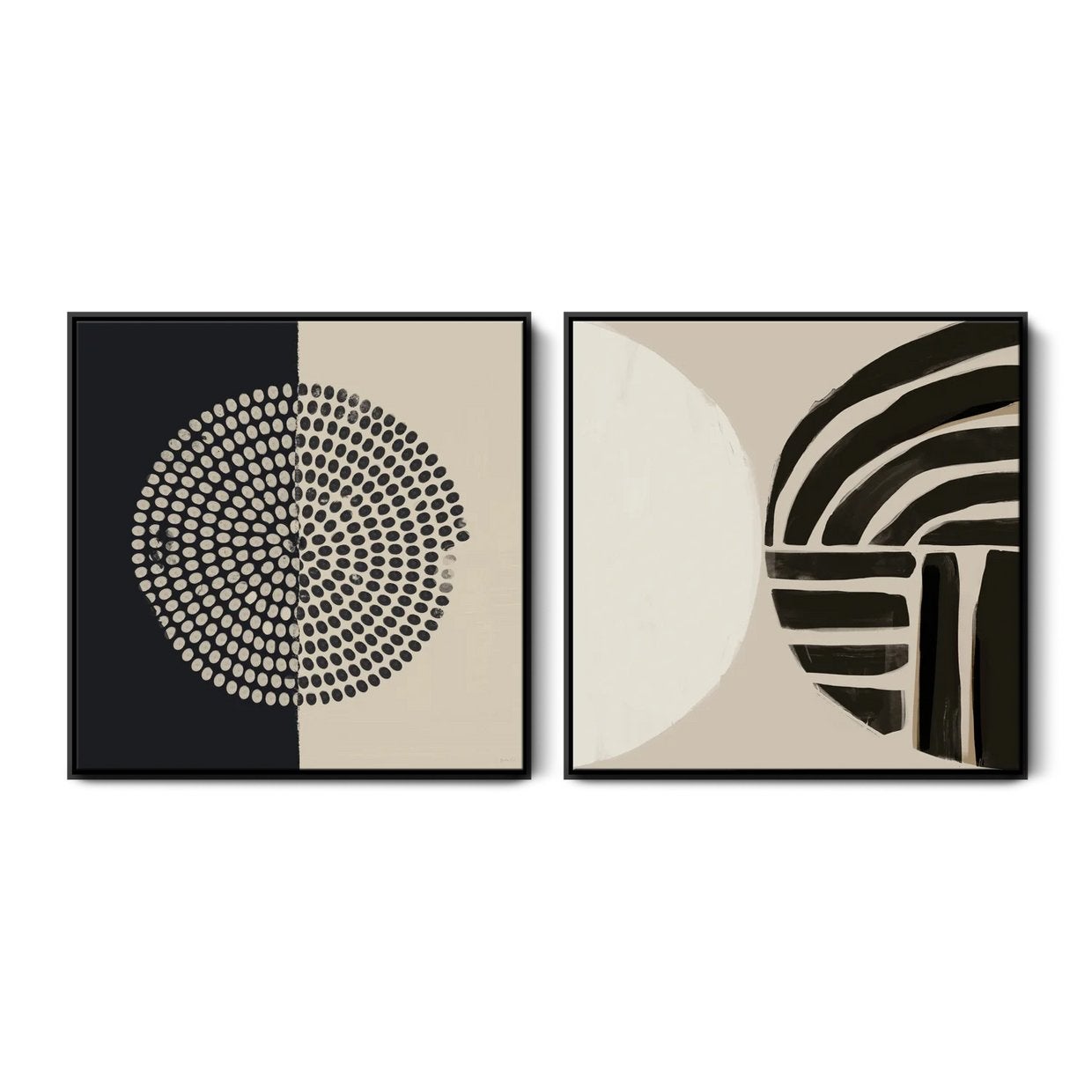 Set van 2 moderne abstracte schilderijen – zwart/beige, Ophalen