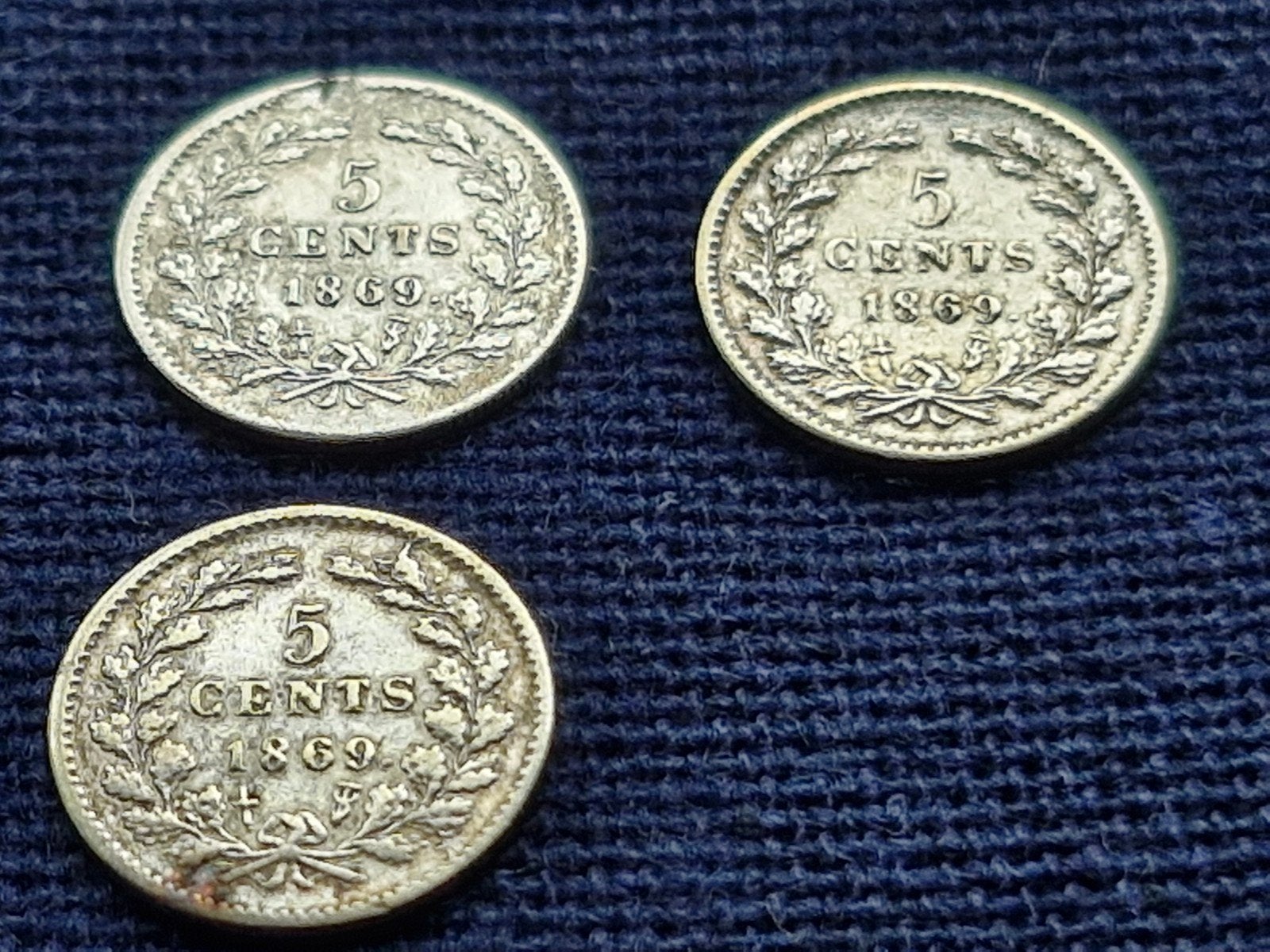 Set van 3 zilveren 5 cent munten Willem III 1869, Ophalen of Verzenden