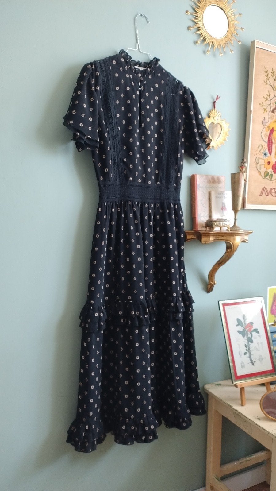Vintage stijl lange boho jurk met print zwart XS, Zwart, Scotch & Soda, Ophalen of Verzenden, Zo goed als nieuw