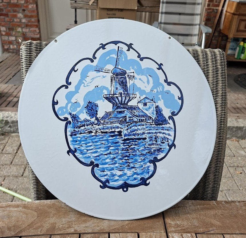 Blauwe emaille bord (Delfts blauw), Ophalen